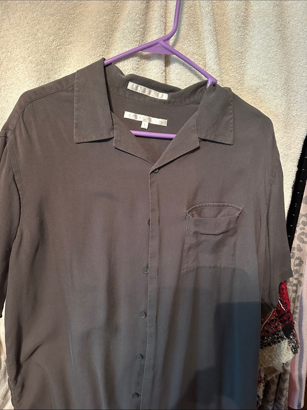 Perry Ellis Men's Short-Sleeve Button-Down Shirt - Charcoal Gray